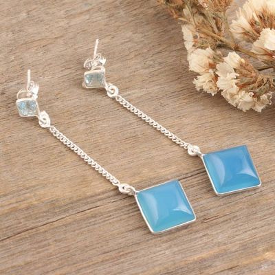 Alternate image for Sterling Silver Dangle Earrings with Chalcedony  Blue Topaz Chic Diamond
