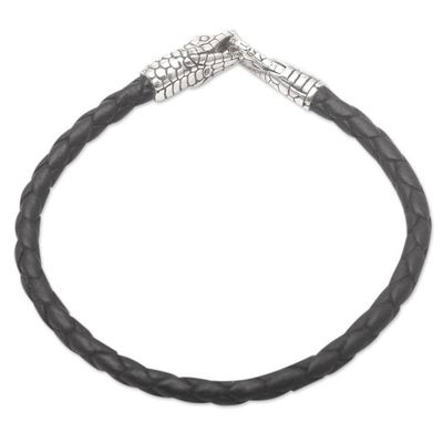 Alternate image for Mens Black Leather and Sterling Silver Bracelet Magic Snake