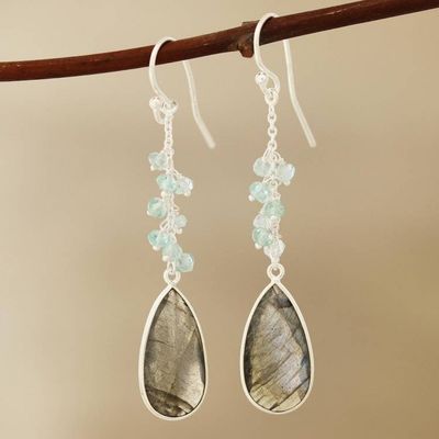 Primary image for 12-Carat Labradorite and Blue Topaz Dangle Earrings Late Sky