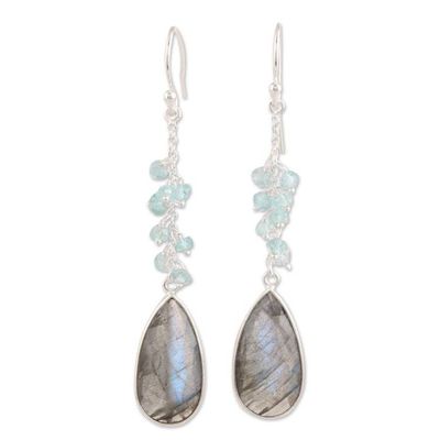 Alternate image for 12-Carat Labradorite and Blue Topaz Dangle Earrings Late Sky