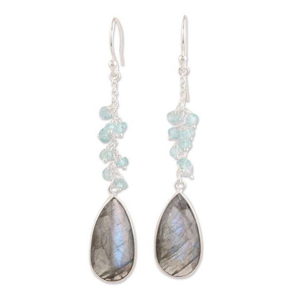 Alternate image for 12-Carat Labradorite and Blue Topaz Dangle Earrings Late Sky