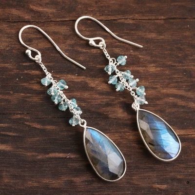 Alternate image for 12-Carat Labradorite and Blue Topaz Dangle Earrings Late Sky