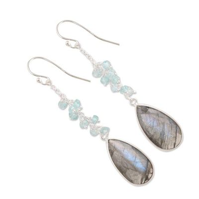 Alternate image for 12-Carat Labradorite and Blue Topaz Dangle Earrings Late Sky