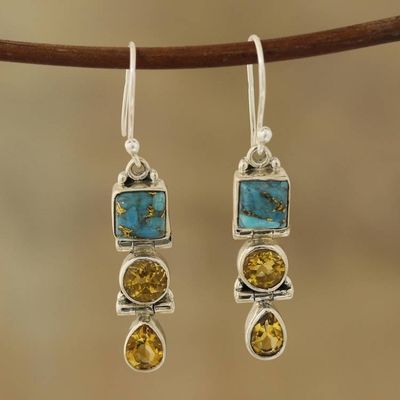 Alternate image for 3-Carat Citrine and Composite Turquoise Dangle Earrings Graceful Trio