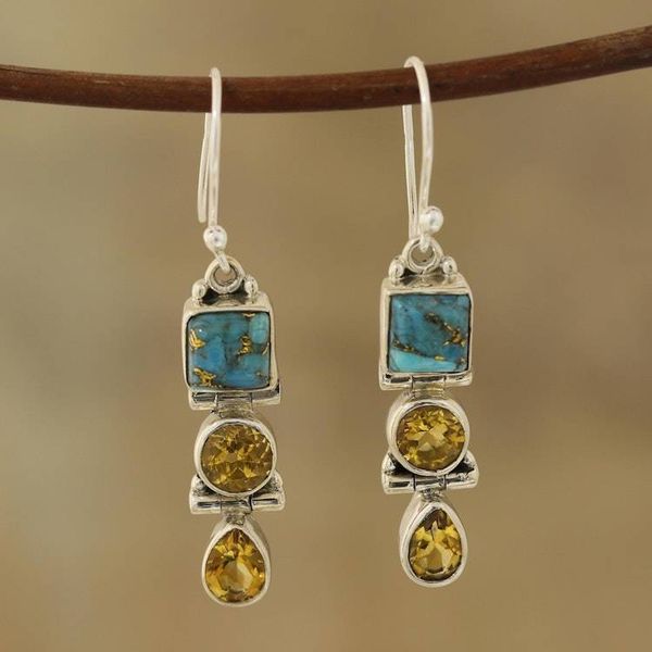 Alternate image for 3-Carat Citrine and Composite Turquoise Dangle Earrings Graceful Trio