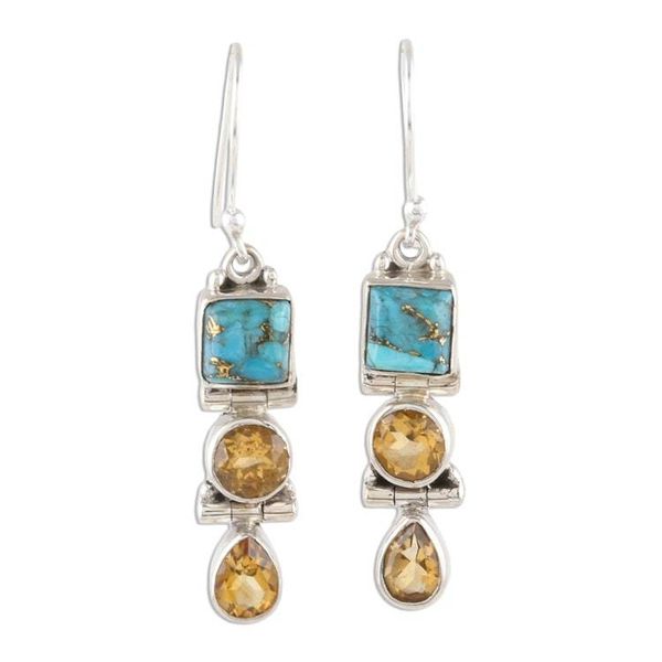 Alternate image for 3-Carat Citrine and Composite Turquoise Dangle Earrings Graceful Trio