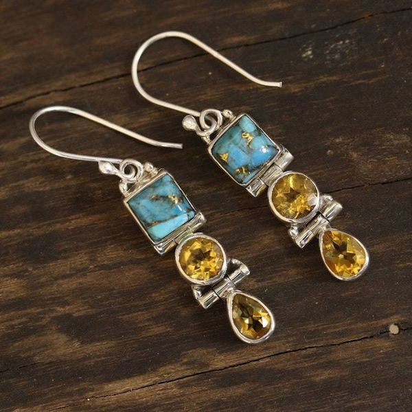Alternate image for 3-Carat Citrine and Composite Turquoise Dangle Earrings Graceful Trio