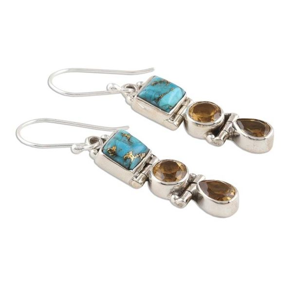 Alternate image for 3-Carat Citrine and Composite Turquoise Dangle Earrings Graceful Trio