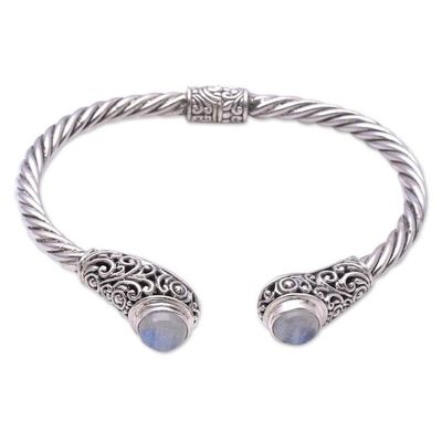 Alternate image for Spiral Pattern Rainbow Moonstone Cuff Bracelet from Bali Royal Pattern