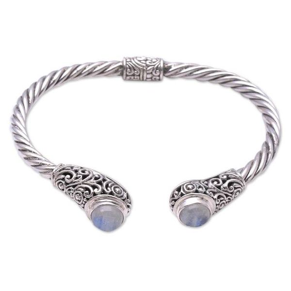 Alternate image for Spiral Pattern Rainbow Moonstone Cuff Bracelet from Bali Royal Pattern
