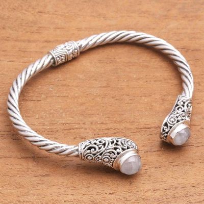 Alternate image for Spiral Pattern Rainbow Moonstone Cuff Bracelet from Bali Royal Pattern