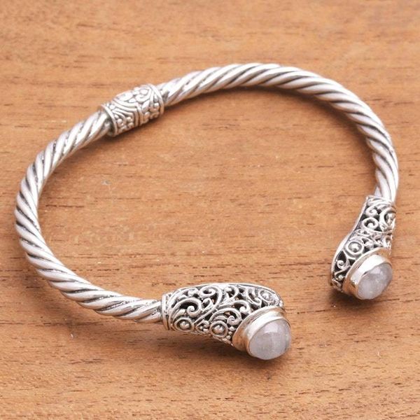 Alternate image for Spiral Pattern Rainbow Moonstone Cuff Bracelet from Bali Royal Pattern