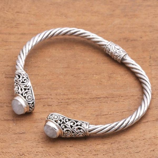Alternate image for Spiral Pattern Rainbow Moonstone Cuff Bracelet from Bali Royal Pattern