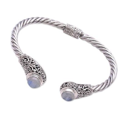 Alternate image for Spiral Pattern Rainbow Moonstone Cuff Bracelet from Bali Royal Pattern