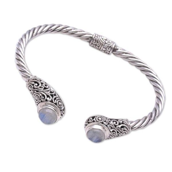 Alternate image for Spiral Pattern Rainbow Moonstone Cuff Bracelet from Bali Royal Pattern