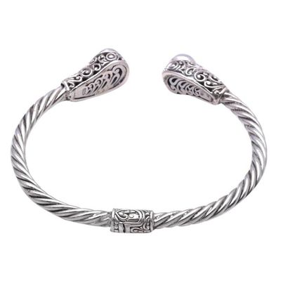 Alternate image for Spiral Pattern Rainbow Moonstone Cuff Bracelet from Bali Royal Pattern