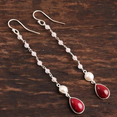 Alternate image for Multi-Gemstone and Sterling Silver Dangle Earrings Harmonious Glow