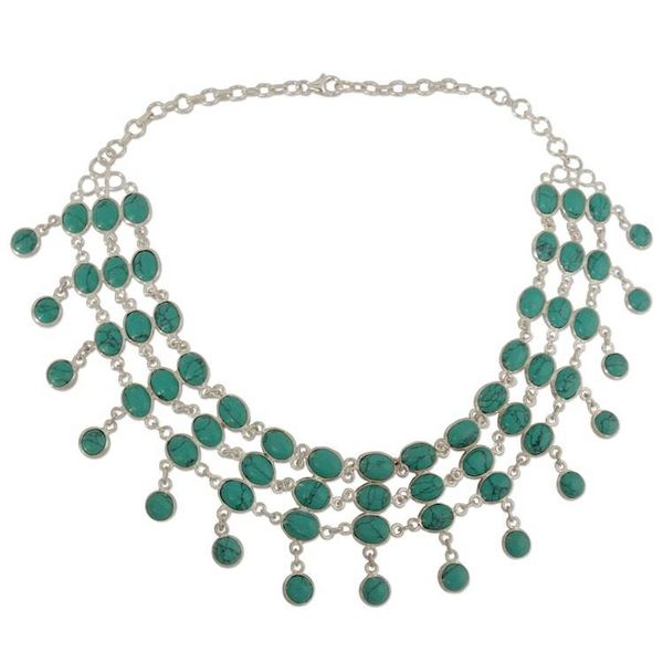 Alternate image for Blue Indian Choker Sterling Silver Jewelry from India Queen of Peace