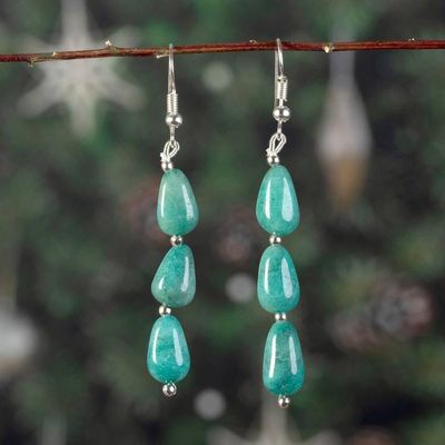 Alternate image for Bohemian Green Onyx Beaded Dangle Earrings from India Emerald Cascade