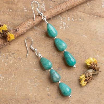 Alternate image for Bohemian Green Onyx Beaded Dangle Earrings from India Emerald Cascade