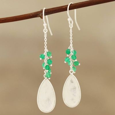 Primary image for Rainbow Moonstone and Green Onyx Dangle Earrings from India Misty Green