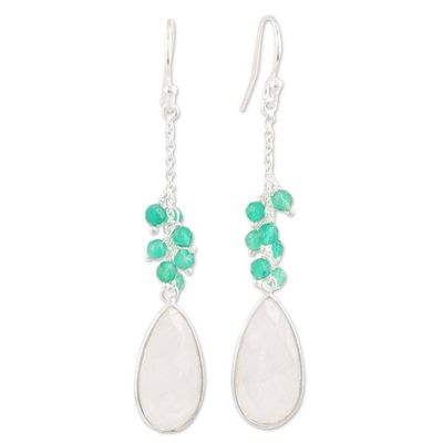 Alternate image for Rainbow Moonstone and Green Onyx Dangle Earrings from India Misty Green