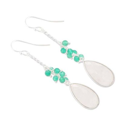 Alternate image for Rainbow Moonstone and Green Onyx Dangle Earrings from India Misty Green