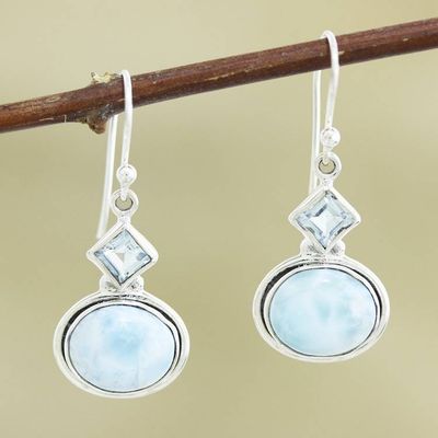 Primary image for Larimar and Blue Topaz Sterling Silver Dangle Earrings New Delhi Sky
