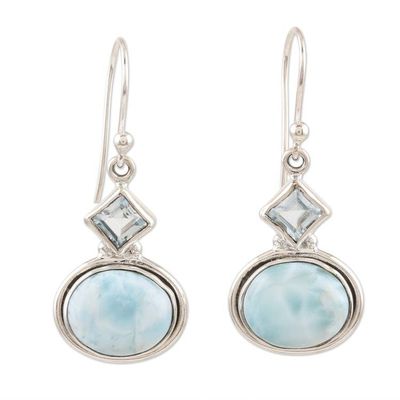 Alternate image for Larimar and Blue Topaz Sterling Silver Dangle Earrings New Delhi Sky