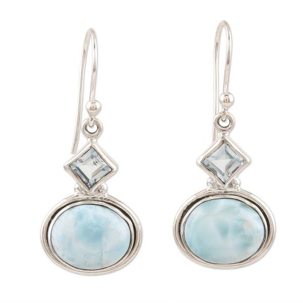 Alternate image for Larimar and Blue Topaz Sterling Silver Dangle Earrings New Delhi Sky