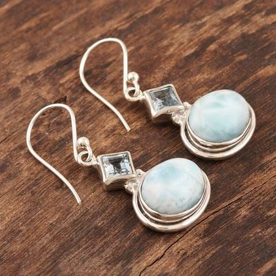 Alternate image for Larimar and Blue Topaz Sterling Silver Dangle Earrings New Delhi Sky