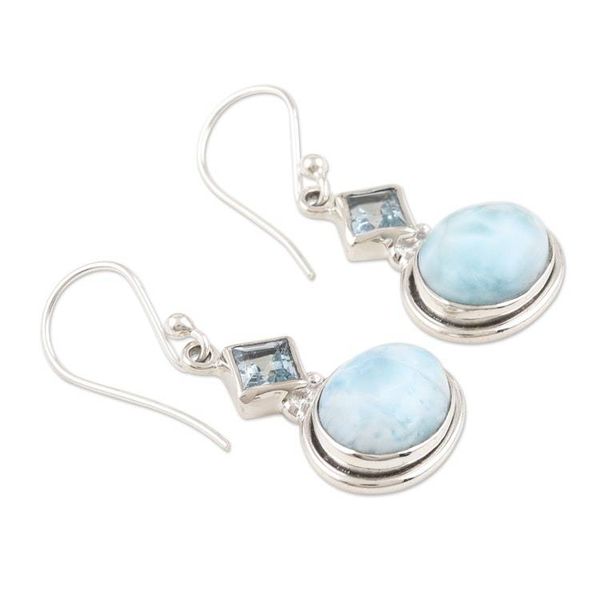 Alternate image for Larimar and Blue Topaz Sterling Silver Dangle Earrings New Delhi Sky