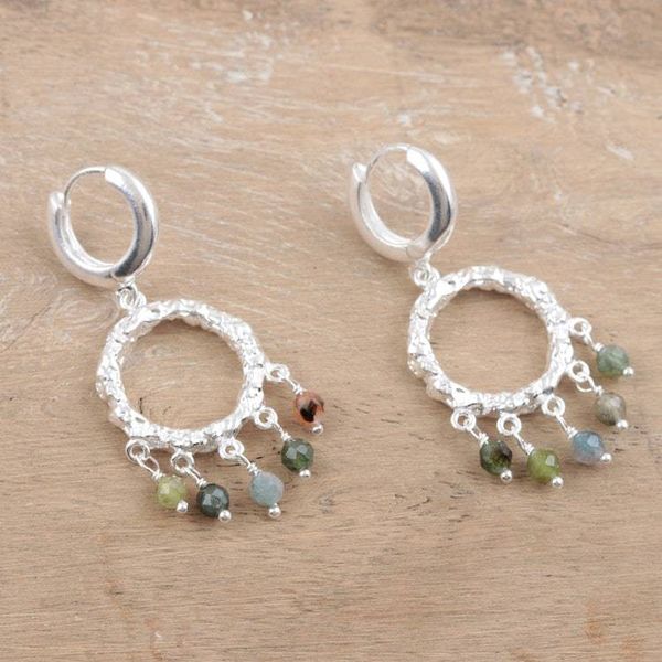 Alternate image for Handcrafted Multicolored Chalcedony Dangle Earrings Cool Rain