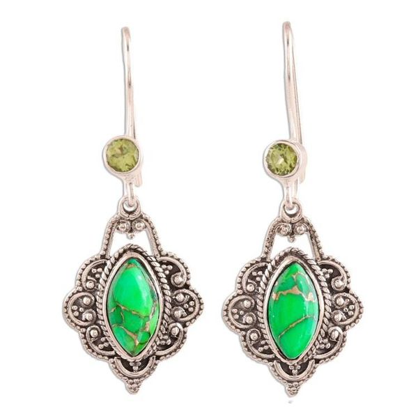 Alternate image for Peridot and Green Composite Turquoise Dangle Earrings Alluring Beauty