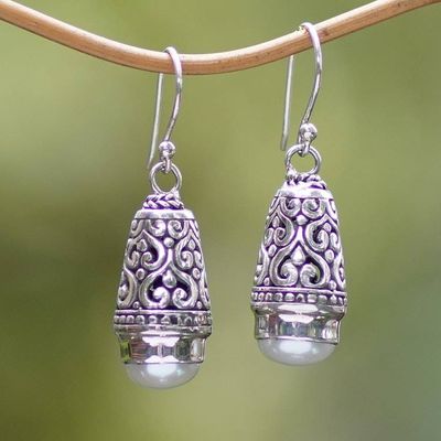 Primary image for Balinese Cultured Pearl Earrings in Sterling Silver Bells of Bali