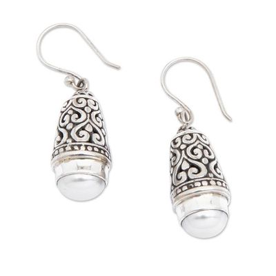Alternate image for Balinese Cultured Pearl Earrings in Sterling Silver Bells of Bali