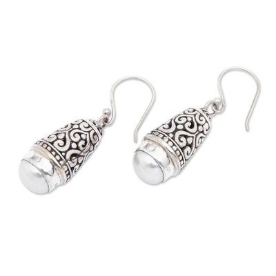 Alternate image for Balinese Cultured Pearl Earrings in Sterling Silver Bells of Bali