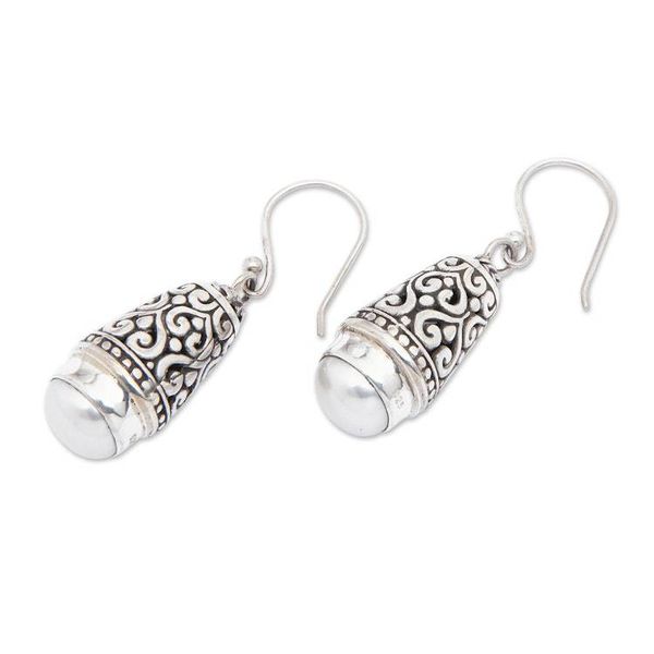 Alternate image for Balinese Cultured Pearl Earrings in Sterling Silver Bells of Bali