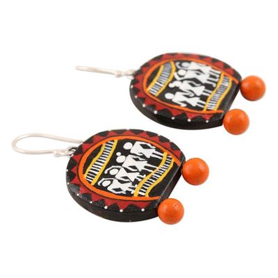 Alternate image for Hand Painted Ceramic Dangle Earrings Warli Tribal
