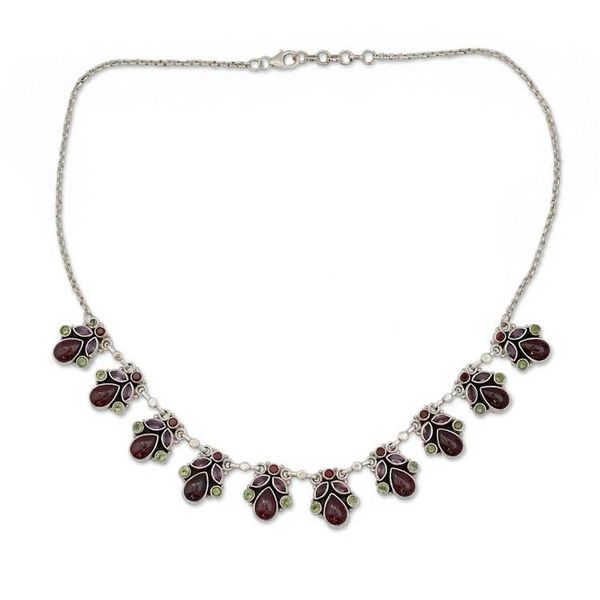 Alternate image for Artisan Crafted Sterling Silver Multigem Necklace Delhi Dynasty