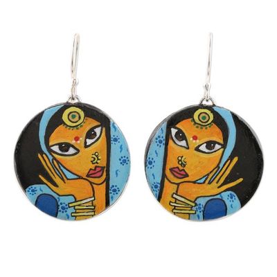 Alternate image for Hand Painted Terracotta Dangle Earrings Rajasthani Woman