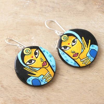 Alternate image for Hand Painted Terracotta Dangle Earrings Rajasthani Woman