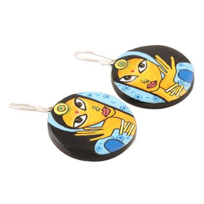 Alternate image for Hand Painted Terracotta Dangle Earrings Rajasthani Woman