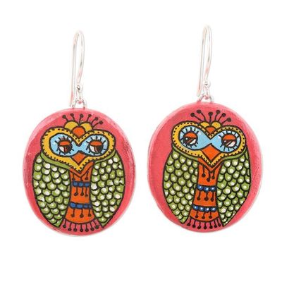Alternate image for Ceramic Peacock-Motif Dangle Earrings Shy Peacock