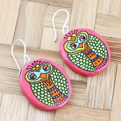 Alternate image for Ceramic Peacock-Motif Dangle Earrings Shy Peacock