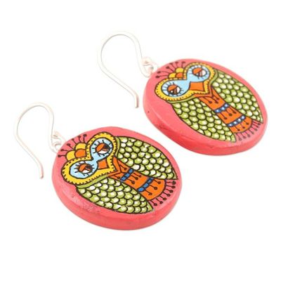 Alternate image for Ceramic Peacock-Motif Dangle Earrings Shy Peacock