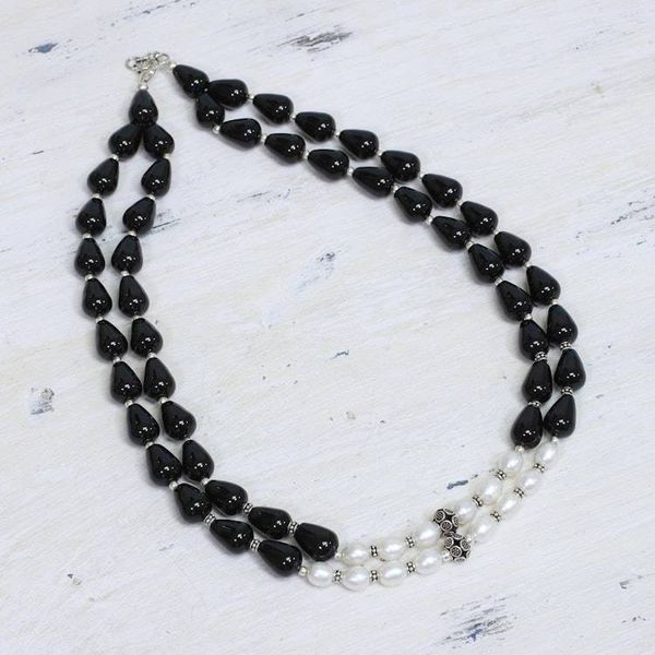 Alternate image for Pearl and onyx strand necklace Majestic Union