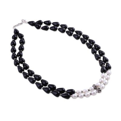 Alternate image for Pearl and onyx strand necklace Majestic Union