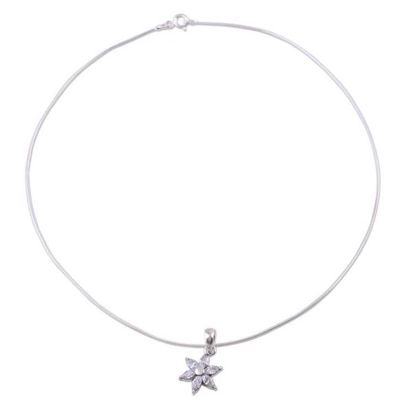 Alternate image for Cubic Zirconia and Sterling Silver Choker Necklace Snow Blossom