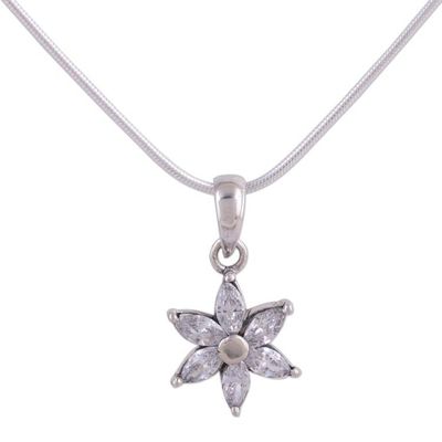 Alternate image for Cubic Zirconia and Sterling Silver Choker Necklace Snow Blossom